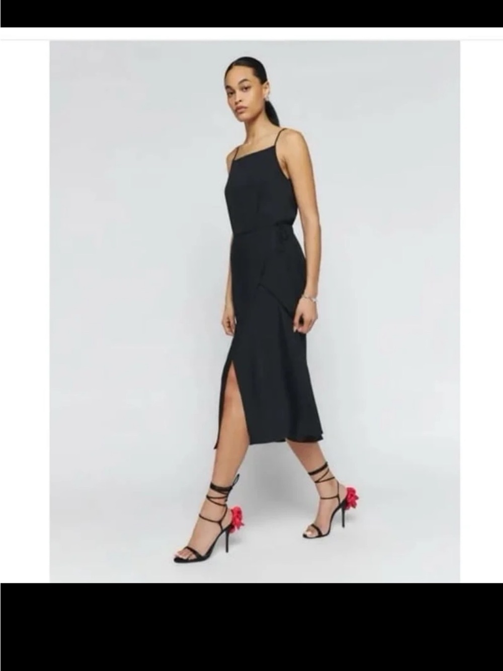 NWT Reformation Truett Dress Midi Black Wrap Size 2/ Small